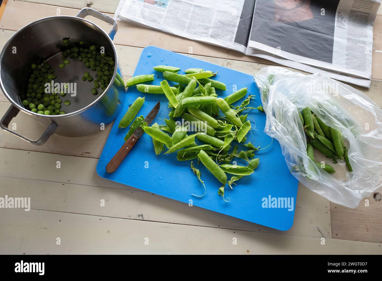 Preparing pea and beans in a slow cooker for diner. fresh healthy