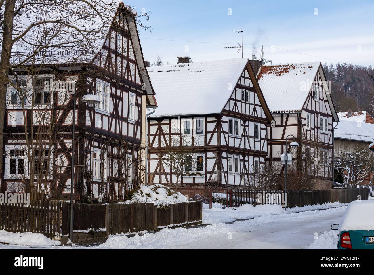 The historic houses of Herleshausen in Hesse Stock Photo