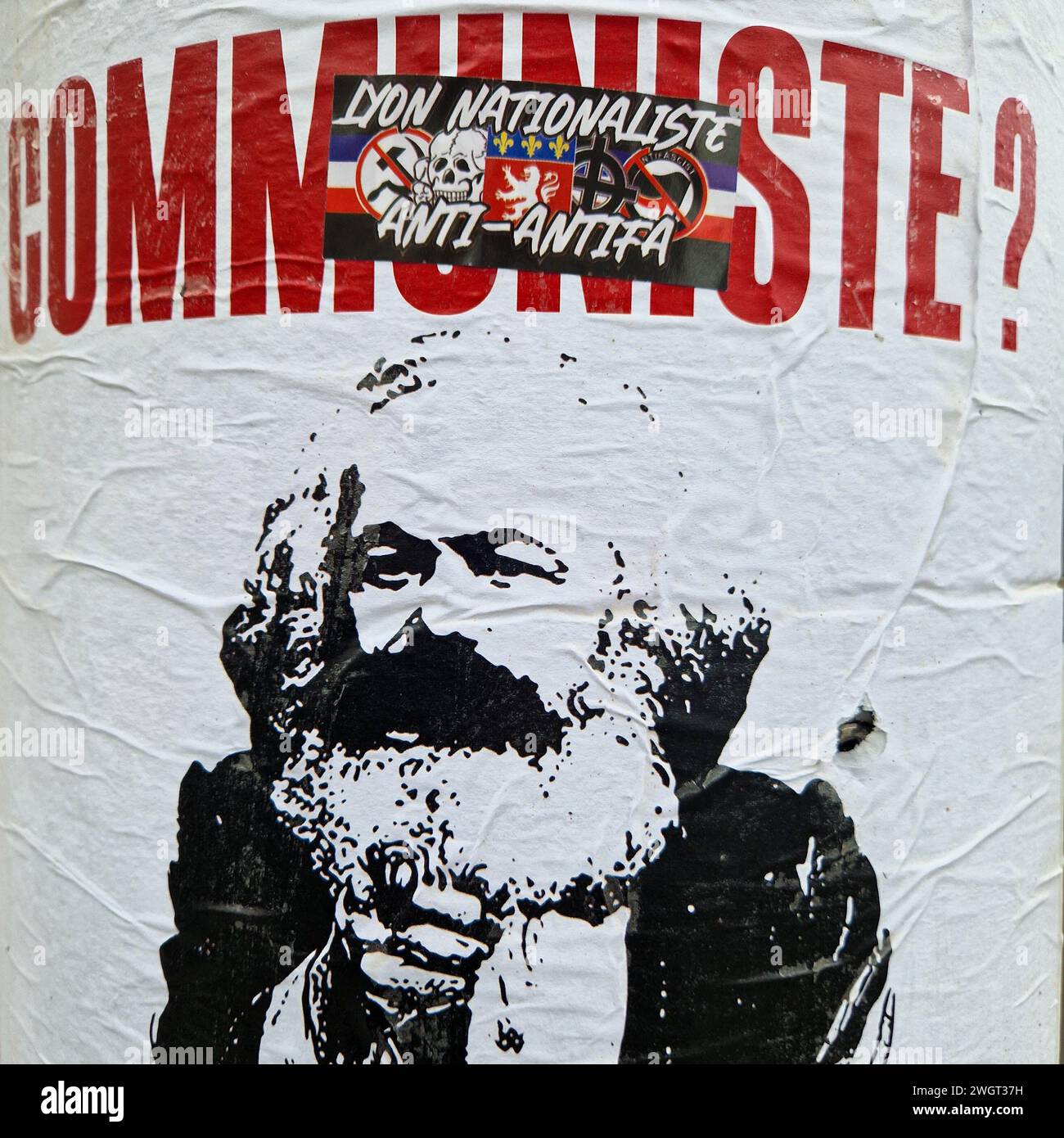 Karl Marx, pro Communist party poster, Street view, Lyon, Rhone, AURA region, France Stock Photo
