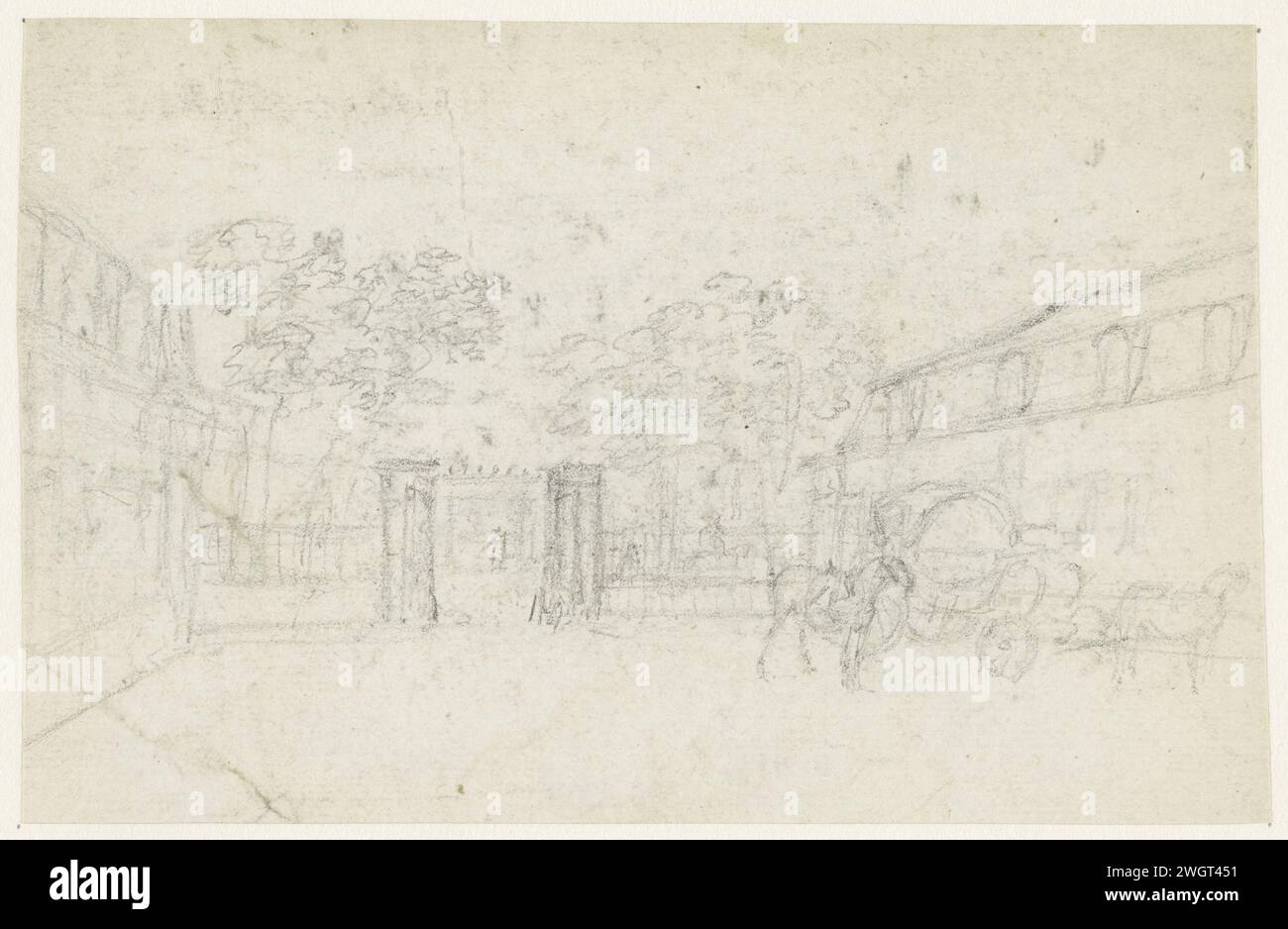 Post coach at a fence between two buildings, Georges Michel, 1773 ...