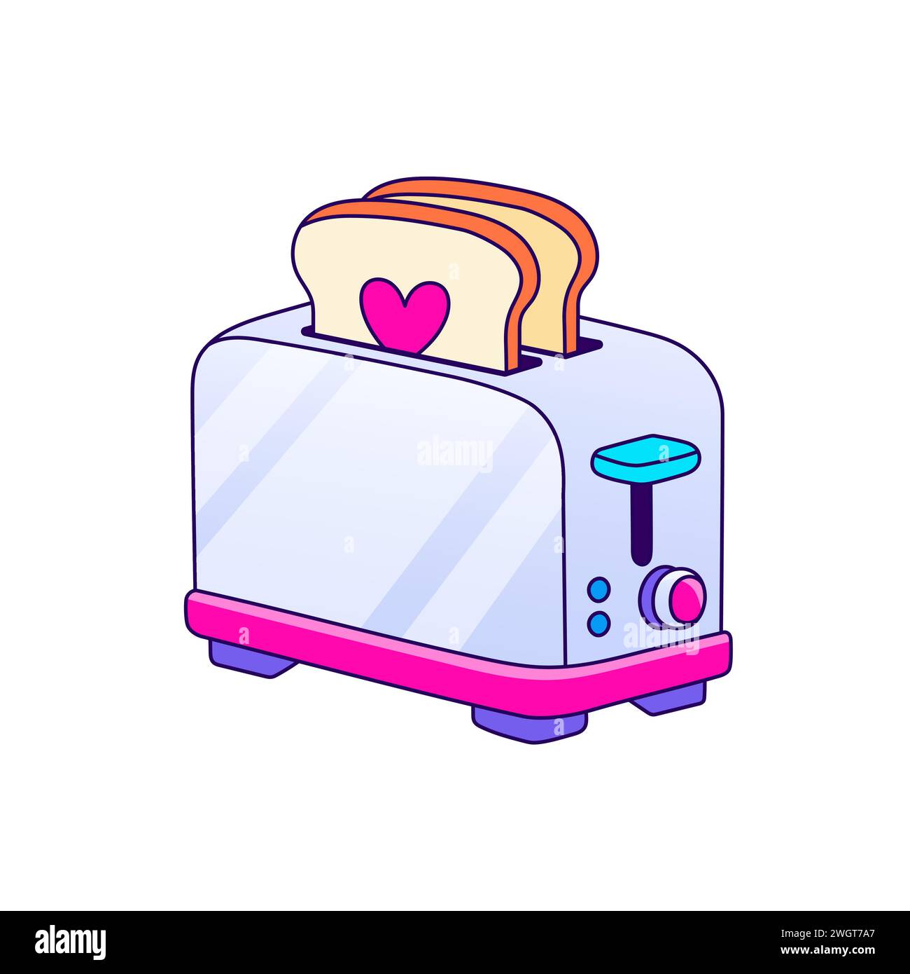 90s Valentines day card in flat style, line style. Hand drawn toaster vector illustration. Fashion patch, badge, emblem. Stock Vector