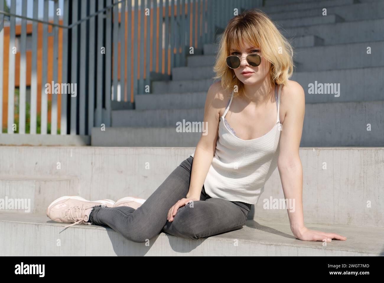 Young woman in the city, Milano, Italy. Stock Photo