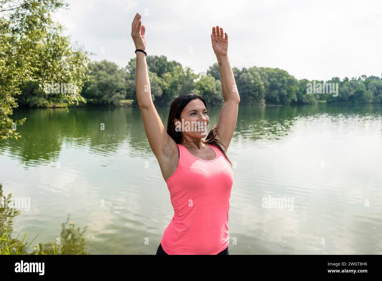 Fitness woman at the park, Milano, Italy. Stock Photo