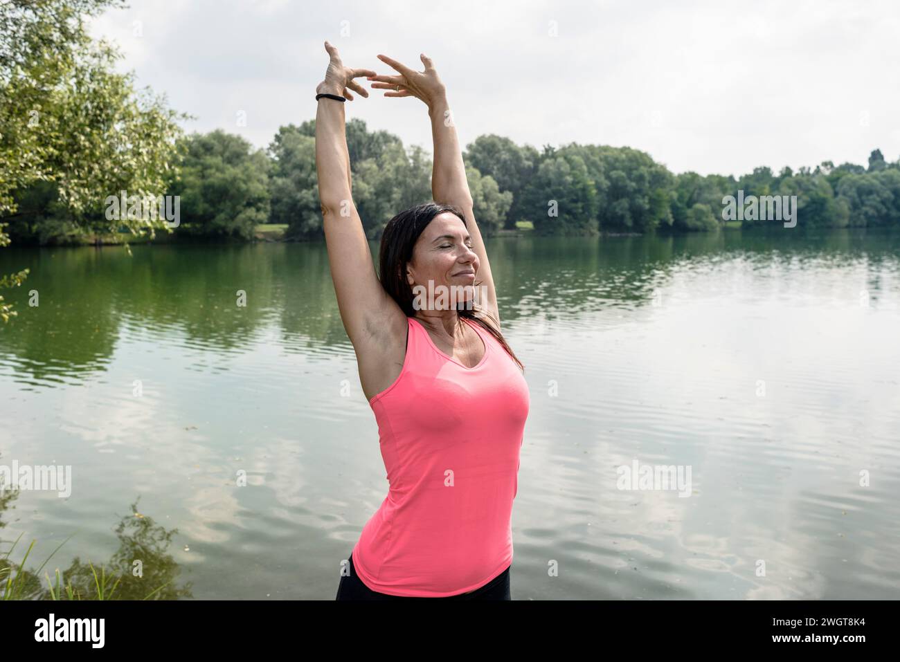 Fitness woman at the park, Milano, Italy. Stock Photo