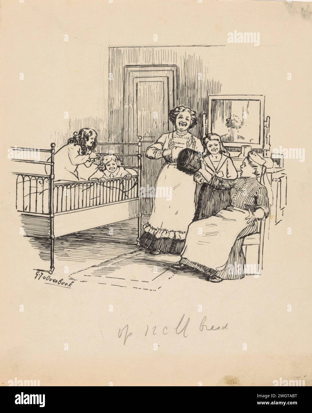 Start Led Drawing Sister and smiling children in a room, Gijsbertus Johannes van Overbeek ...