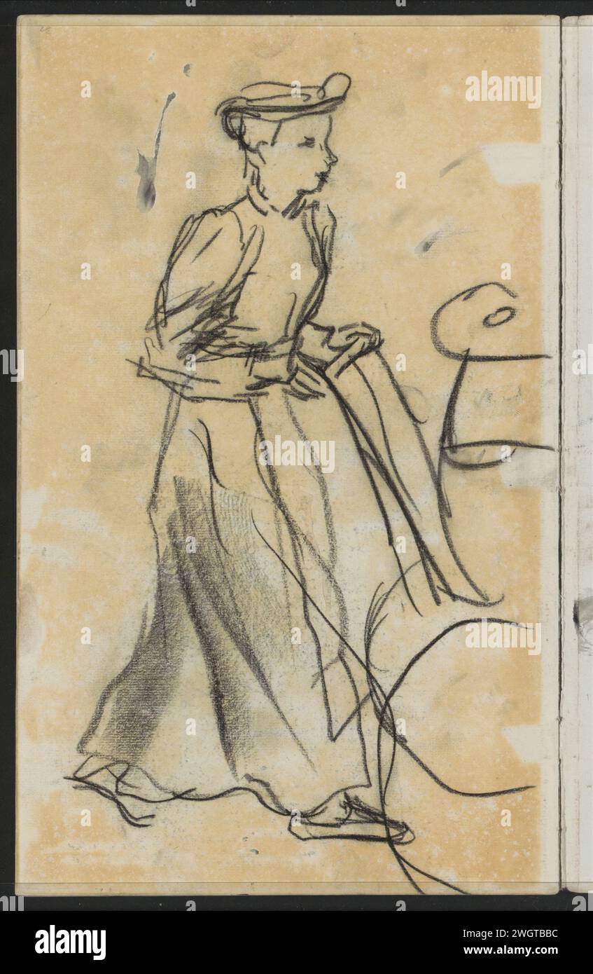 Walking woman with a pram, 1875 - 1934  Page 30 Verso from sketchbook XI with 30 sheets. Amsterdam paper. chalk  walking - AA - female human figure. baby-carriage, pram, perambulator Stock Photo