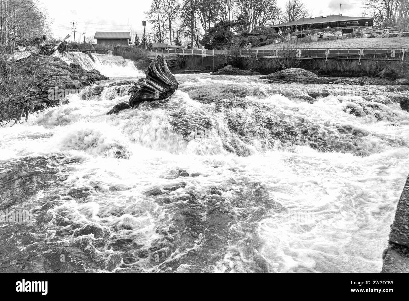 A view of upper Tumwater Falls and the Deshutes River in Washington