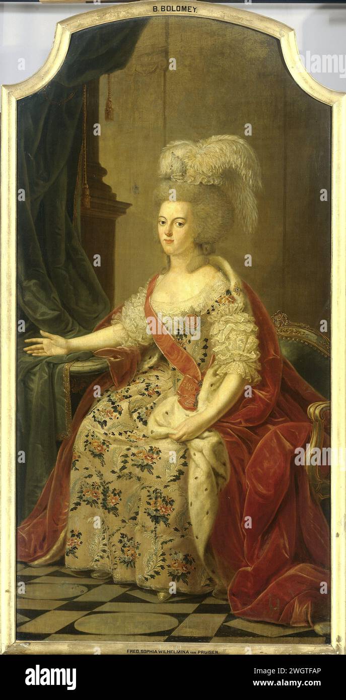 Frederika Sophia Wilhelmina of Prussia (1751-1820), Wife of Prince Willem V, Benjamin Samuel Bolomey, 1770 painting Portrait of Frederika Sophia Wilhelmina van Pruisen, wife of Prince Willem V. sitting, full. Pendant of SK-A-948.  canvas. oil paint (paint)  historical persons - BB - woman Stock Photo