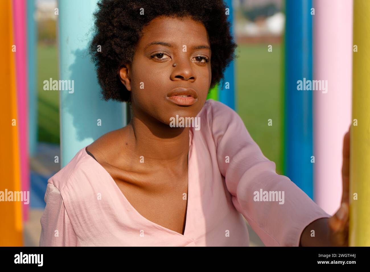 Black girl outdoors, Milano, Italy. Stock Photo