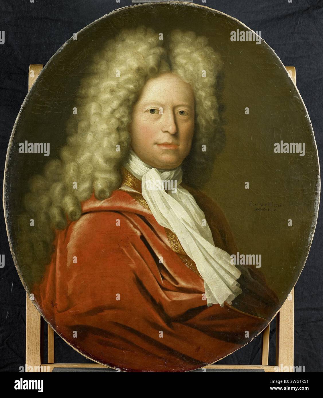 Portrait or Mr. Brust, Pieter van der Werff, 1710 painting Portrait of Mr Brust, bust in oval to the right. Pendant of SK-A-2658.  canvas. oil paint (paint)  historical persons Stock Photo