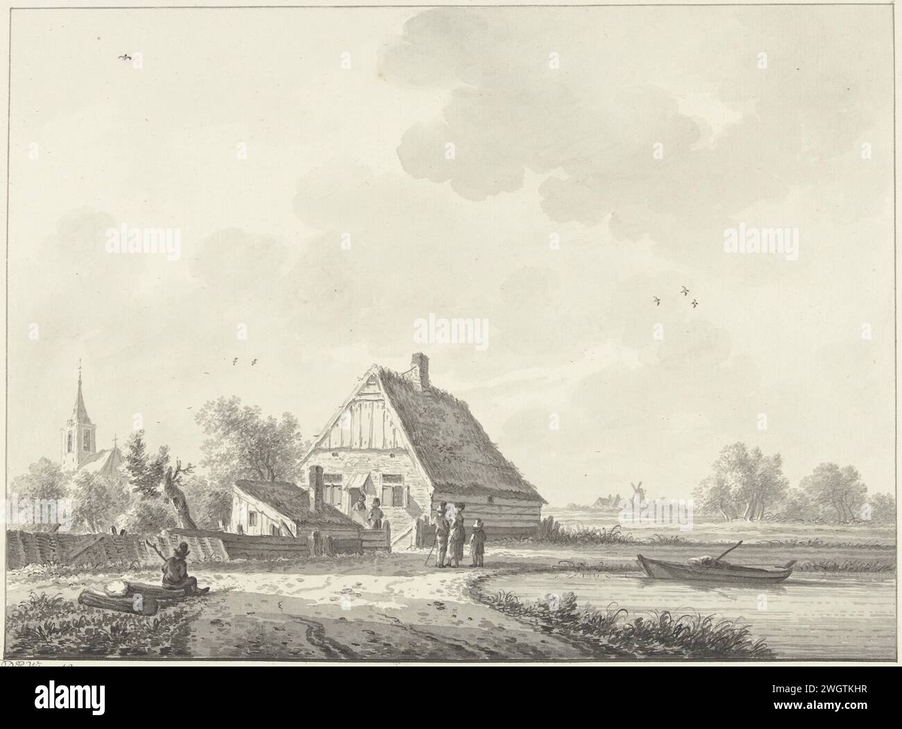 The village of Drumpt in Gelderland, Nicolaas Wicart, 1758 - 1815 drawing   paper. ink pen / brush farm (building) Drumpt Stock Photo