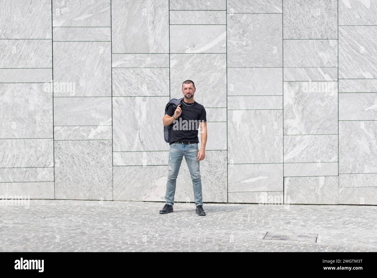 Man with beard outdoors, Milano, Italy. Stock Photo