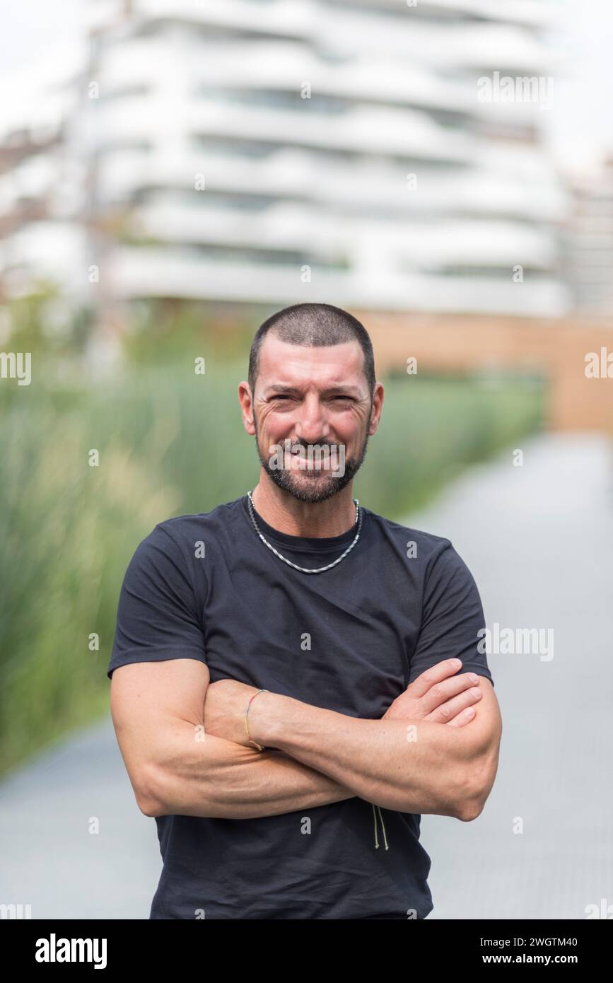 Man with beard outdoors, Milano, Italy. Stock Photo