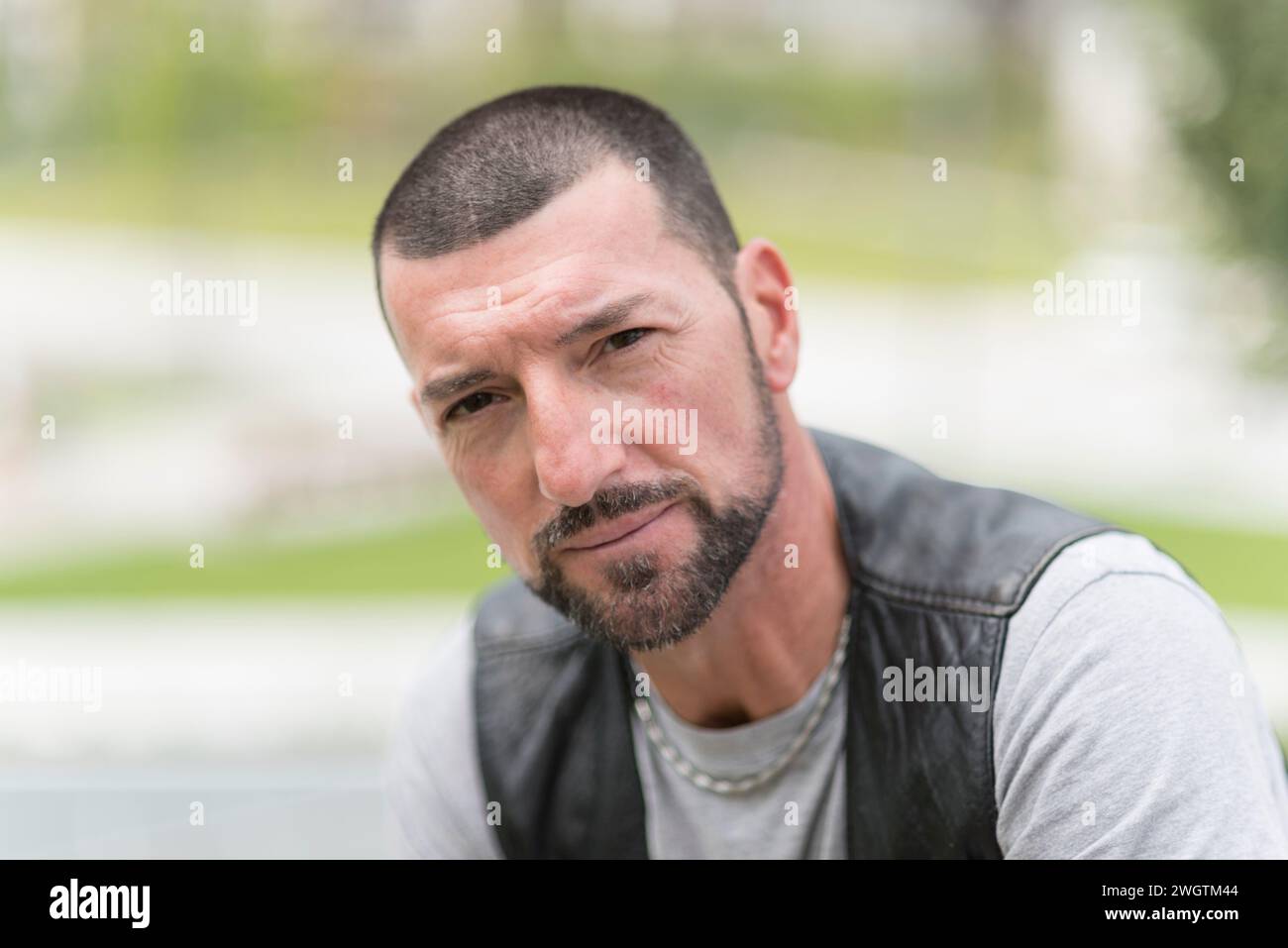 Man with beard outdoors, Milano, Italy. Stock Photo