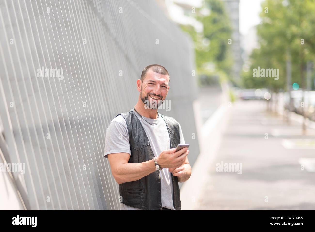 Man with beard outdoors, Milano, Italy. Stock Photo