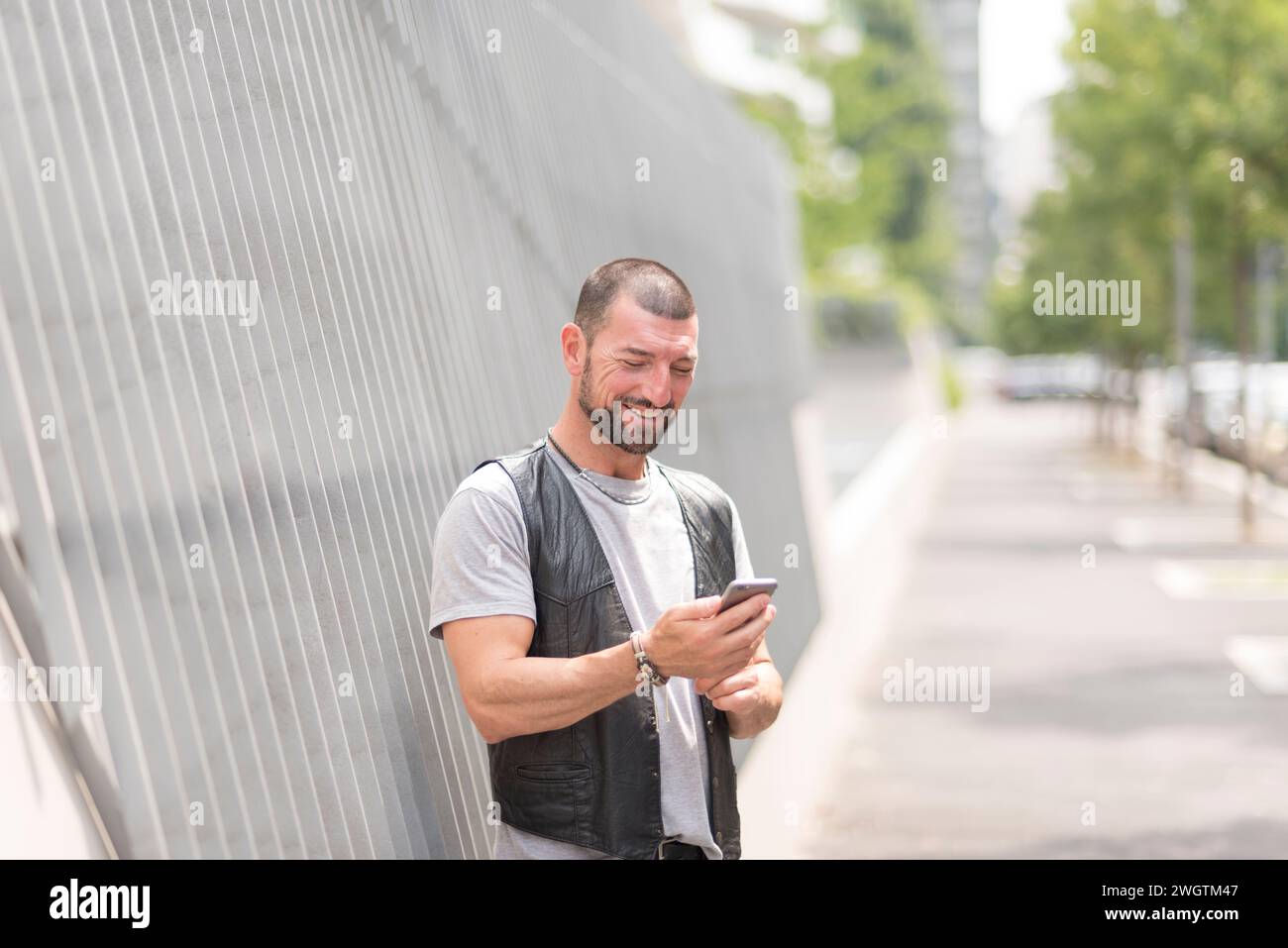 Man with beard outdoors, Milano, Italy. Stock Photo