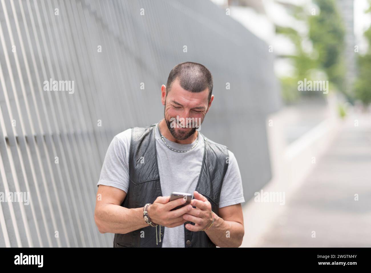 Man with beard outdoors, Milano, Italy. Stock Photo