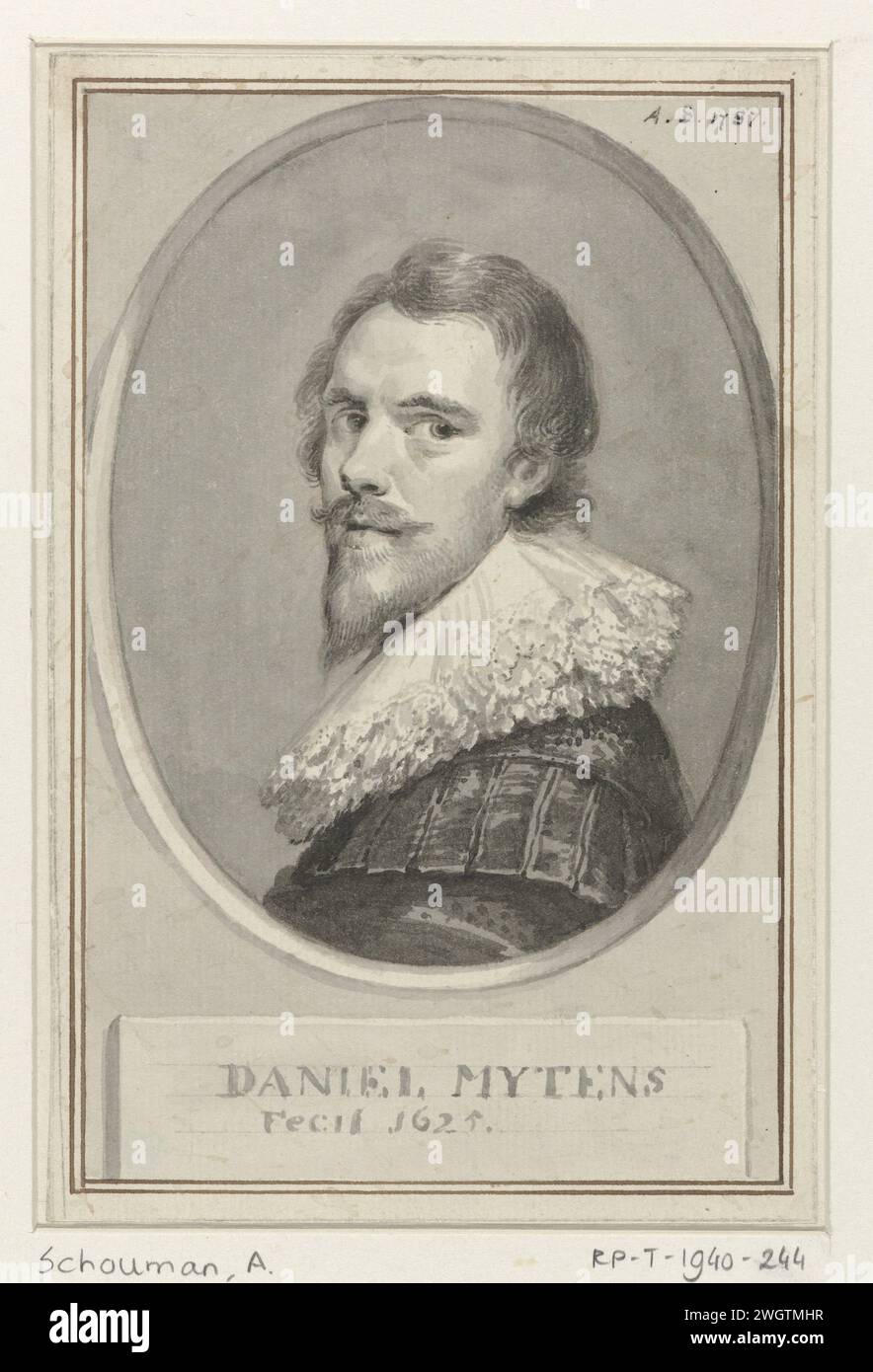 Portrait of Daniël Mytens De Oude, Aert Schouman, After Daniël Mijtens (I), 1787 drawing   paper. chalk brush portrait, self-portrait of artist. historical persons Stock Photo