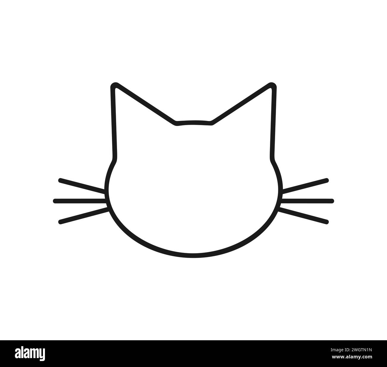 Black cat face outline icon on white background, vector illustration