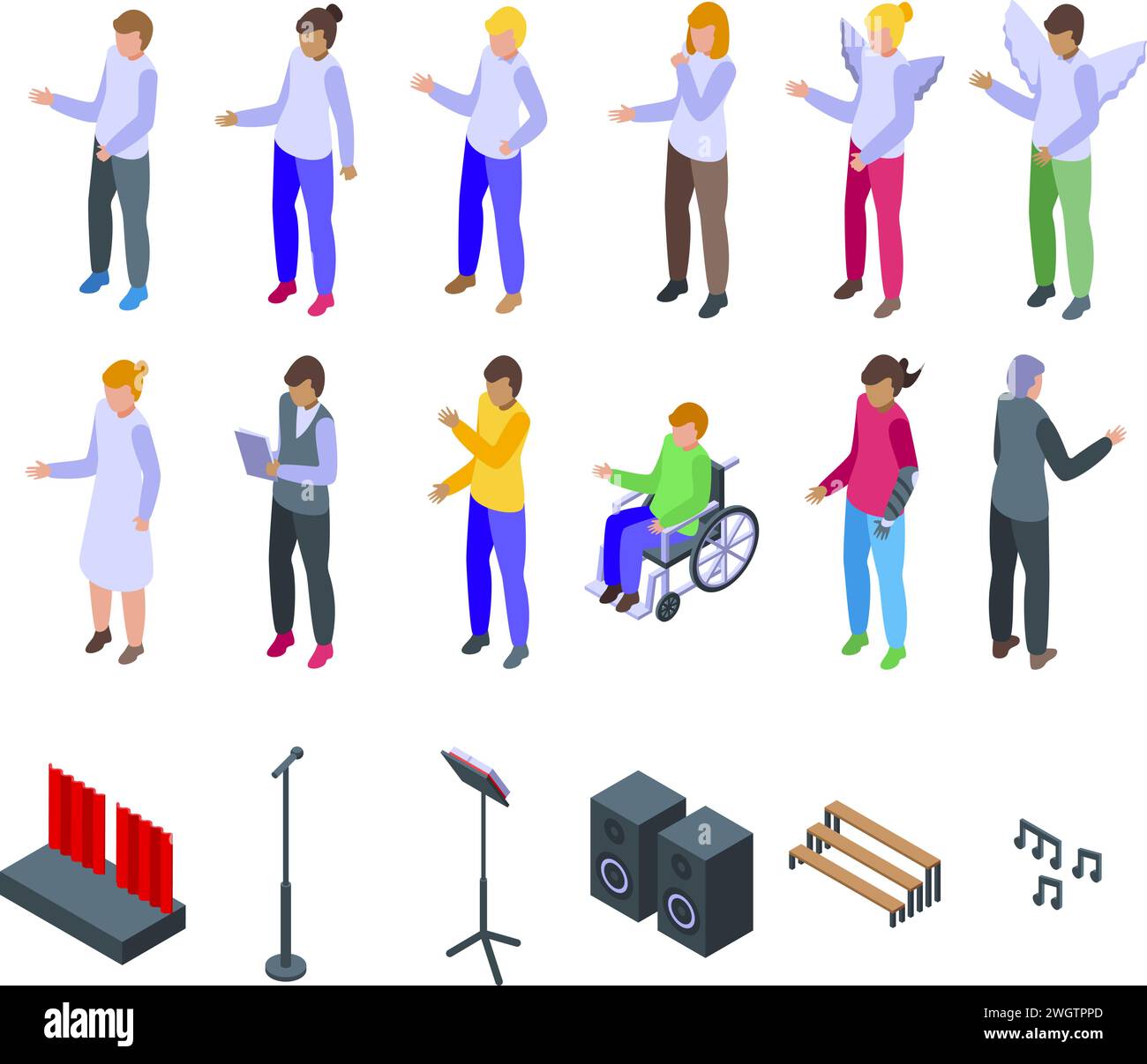 Choir child icons set isometric vector. School children. Student ...