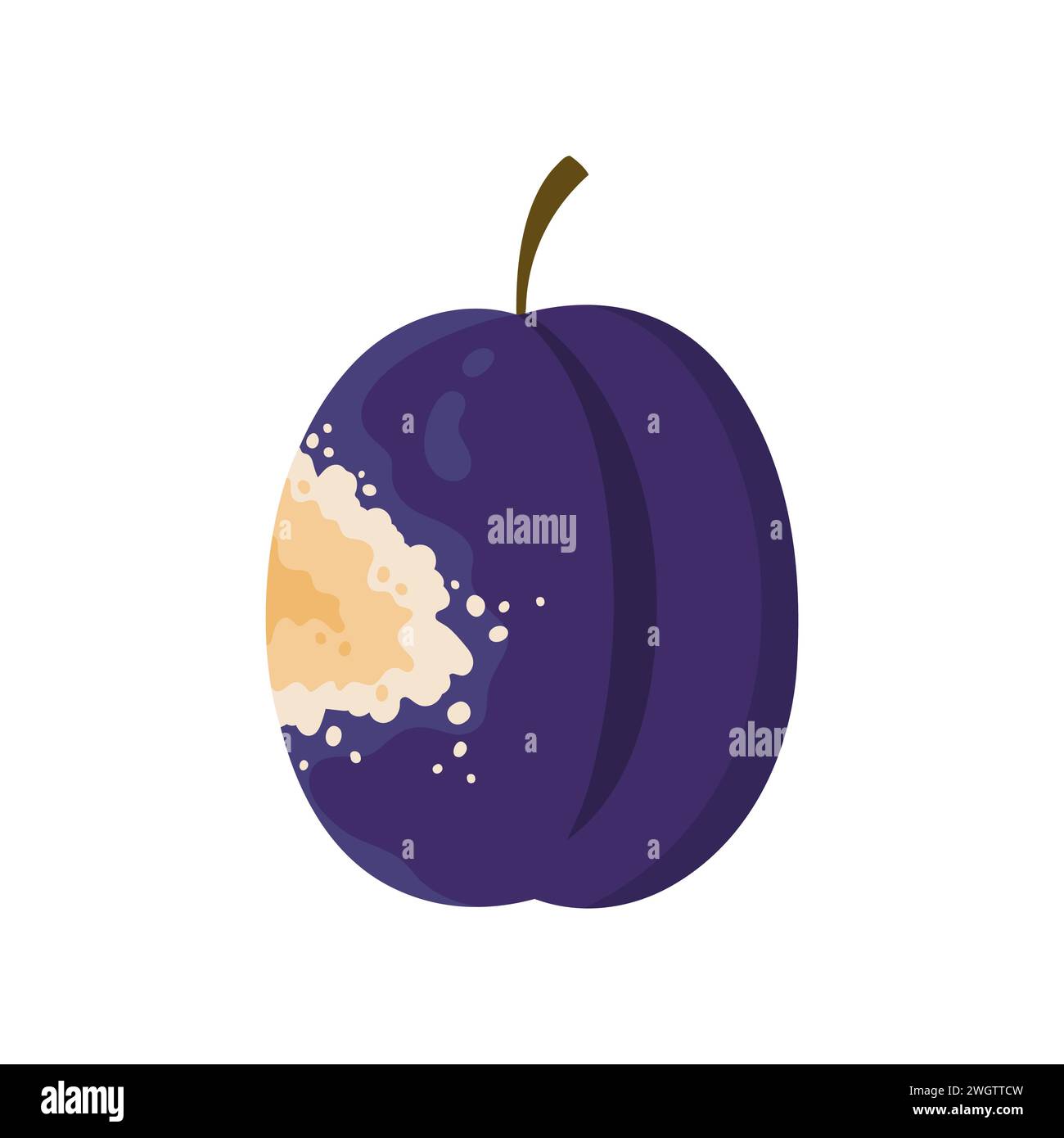 Old rotten plum fruit. Bad old unhealthy food, moldy expired product, organic garbage cartoon vector illustration Stock Vector