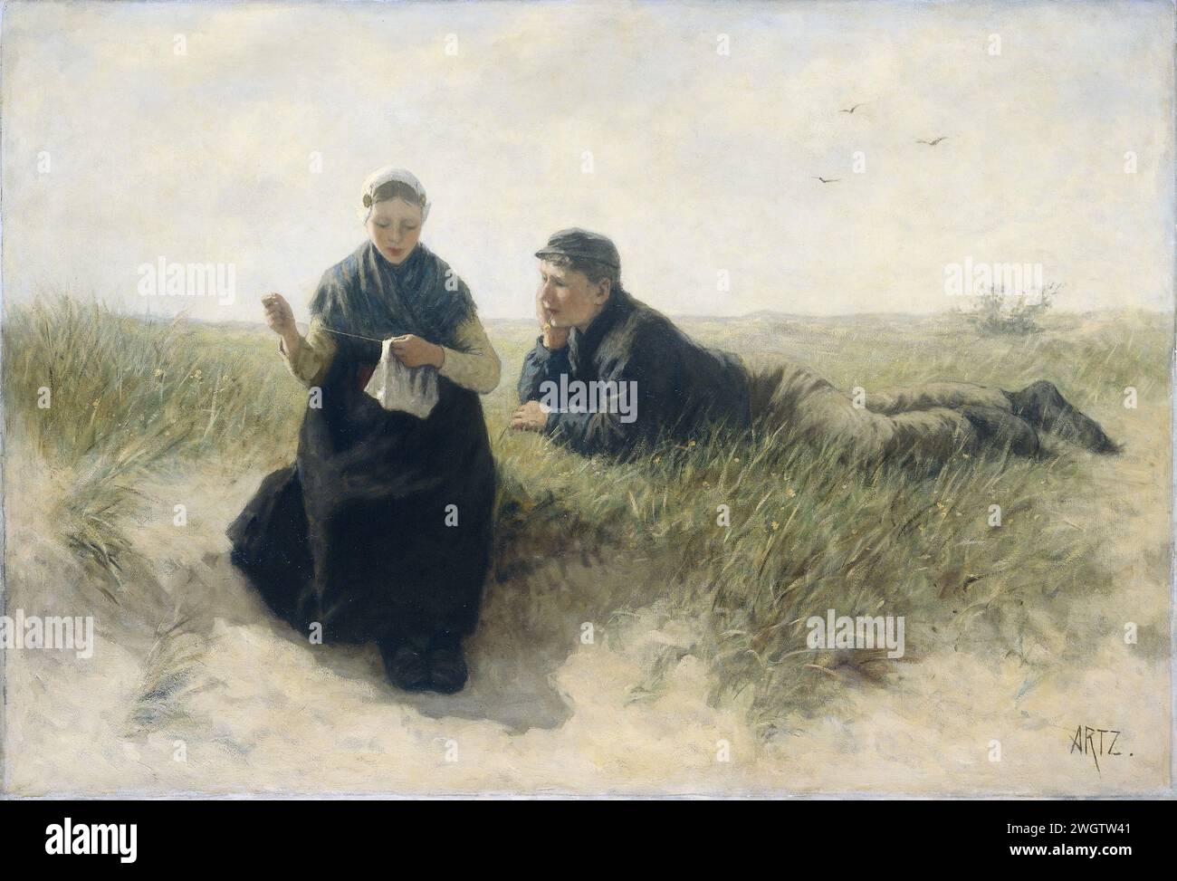 Girl knitting in the dunes hi-res stock photography and images - Alamy