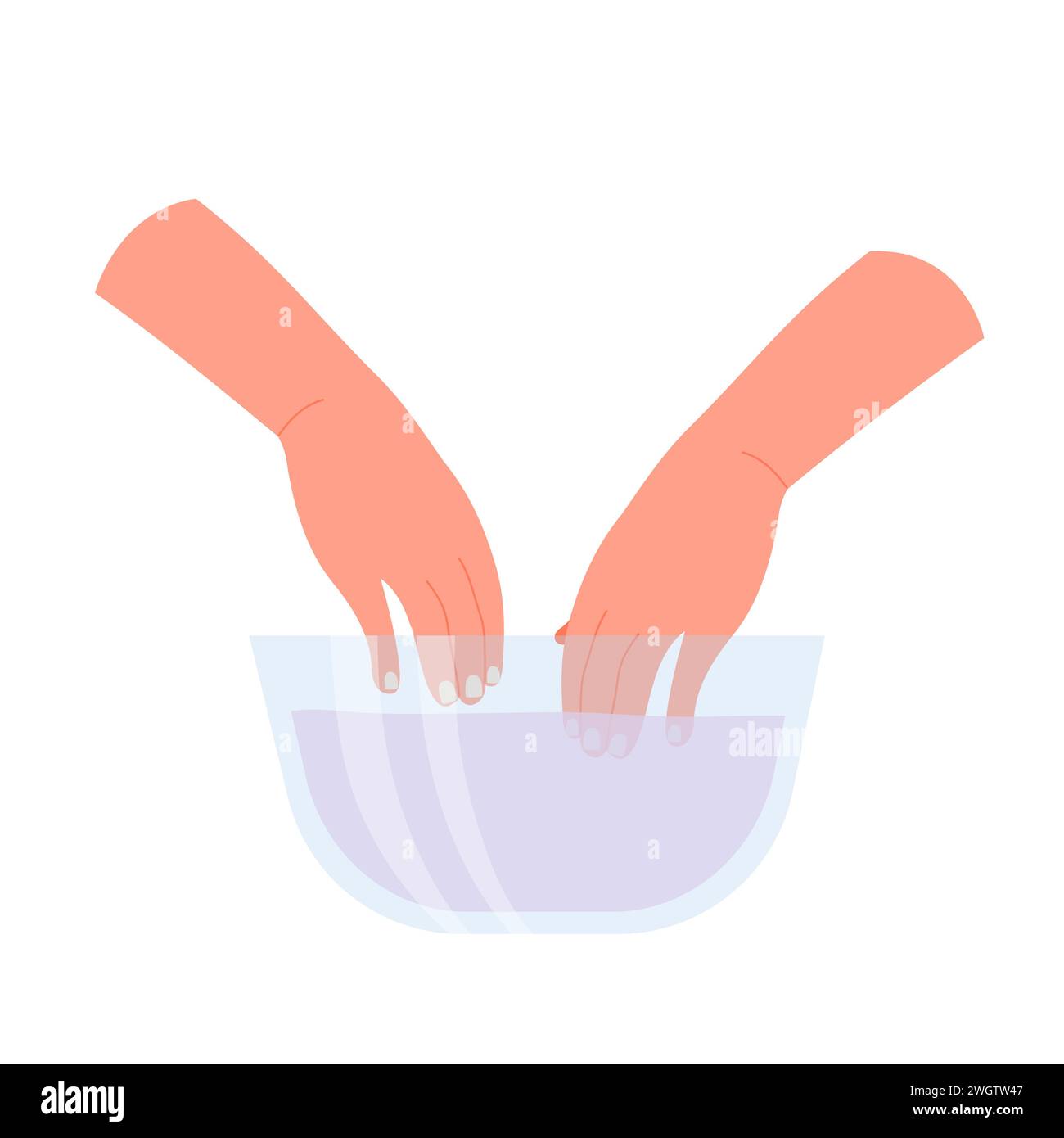 Woman hands in bowl with water. Beauty nail care, manicure procedure cartoon vector illustration Stock Vector