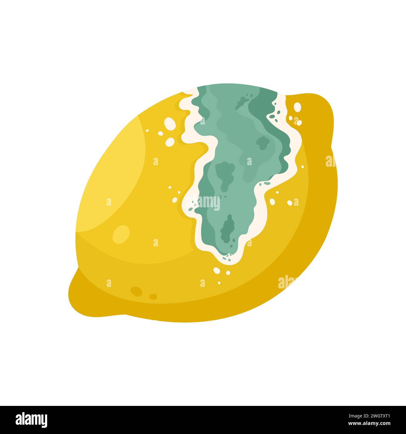 Rotten lemon fruit. Bad unhealthy food from kitchen, moldy expired product cartoon vector illustration Stock Vector