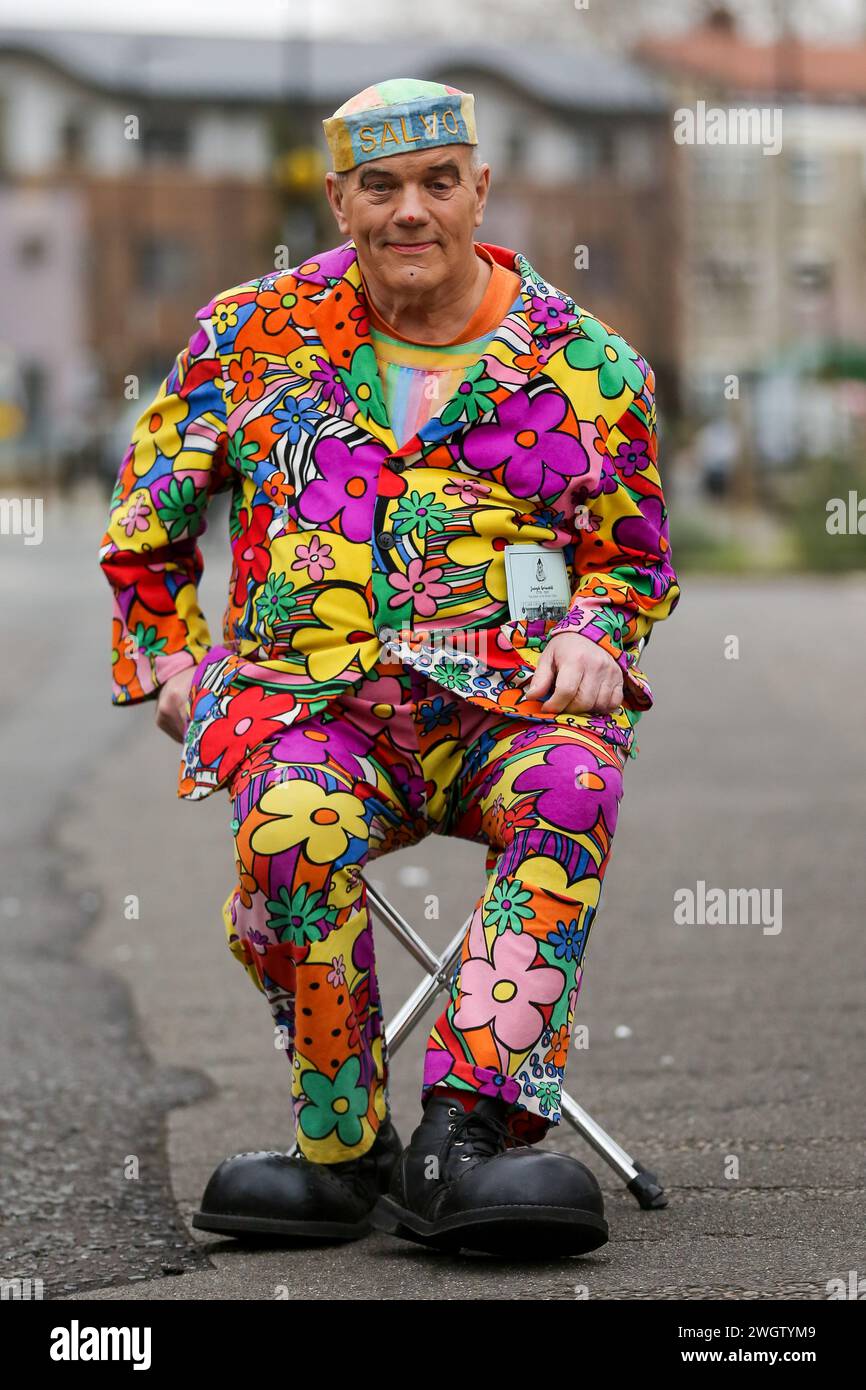 London, UK. 04th Feb, 2024. A clown outside All Saints Church in east ...