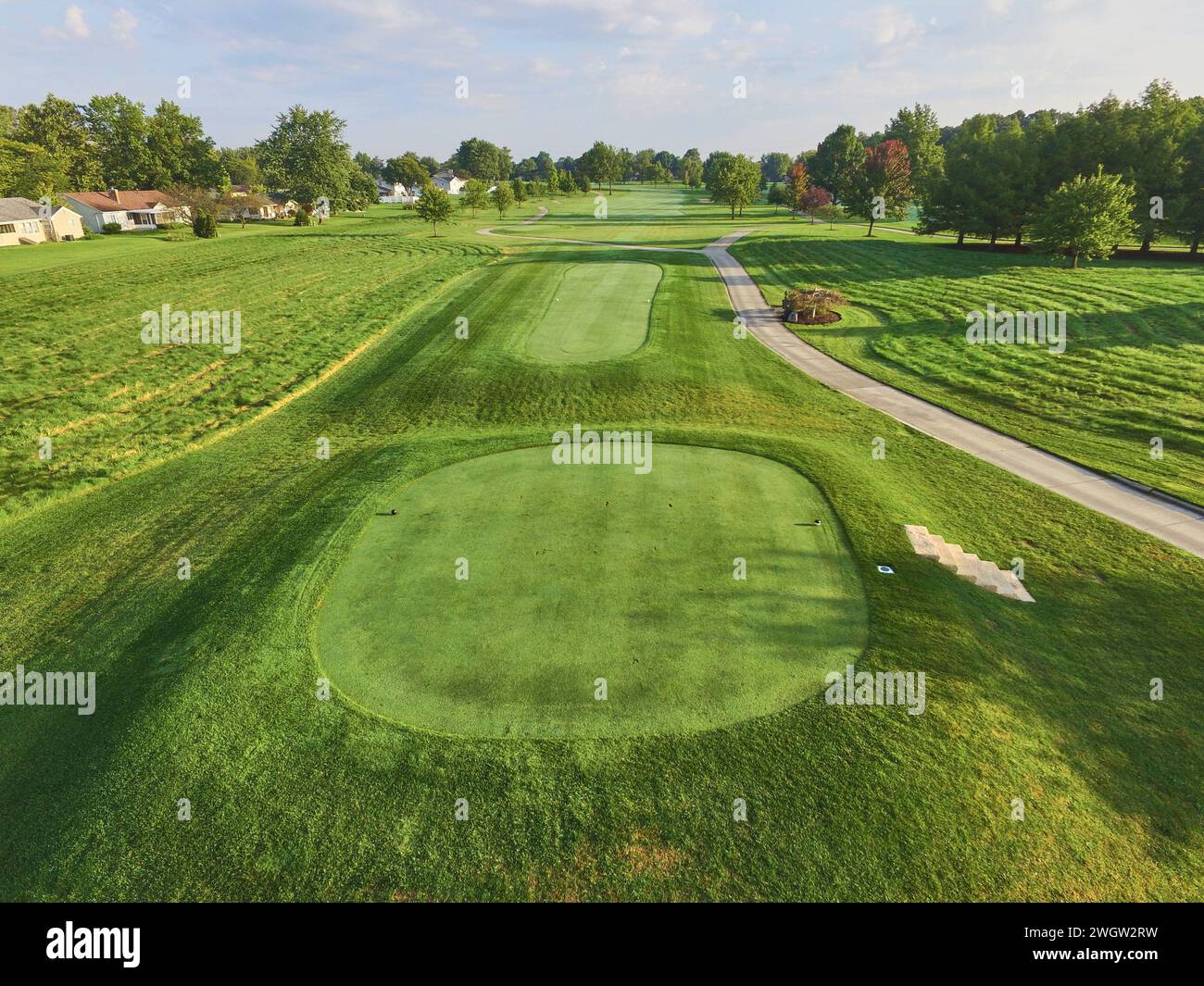 Aerial View of Serene Suburban Golf Course in Fort Wayne Stock Photo