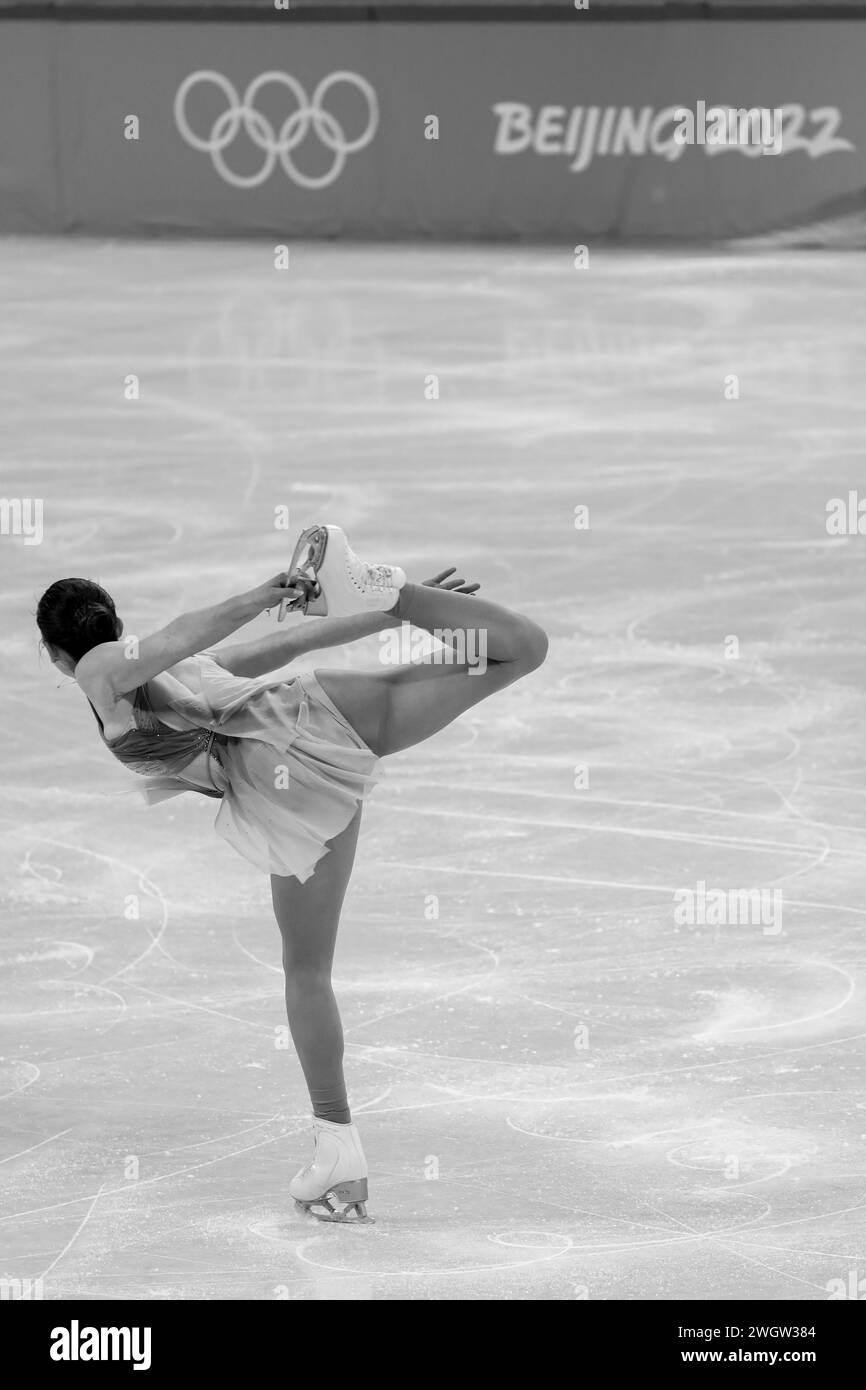 FEB 6, 2022 - Beijing, China: Lara Naki GUTMANN of Team Italy skates her Short Program of the Women Single Skating as part of the Figure Skating Team Stock Photo