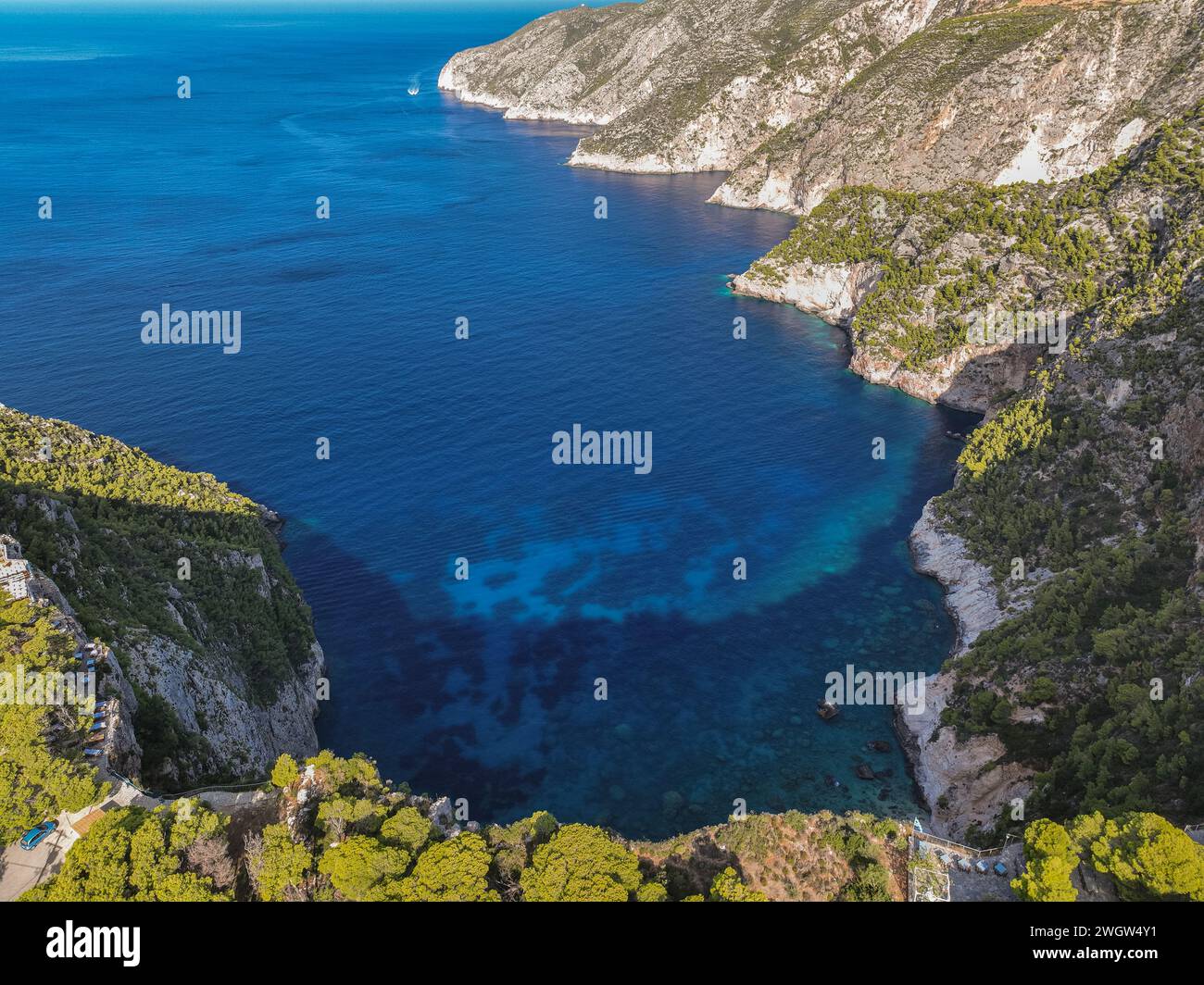 Viewpoint of Cliffs of Kambi in Zakinthos Greece Island. Beautiful cliff coast on greek island. Wild cliffs of the western Zakynthos Stock Photo