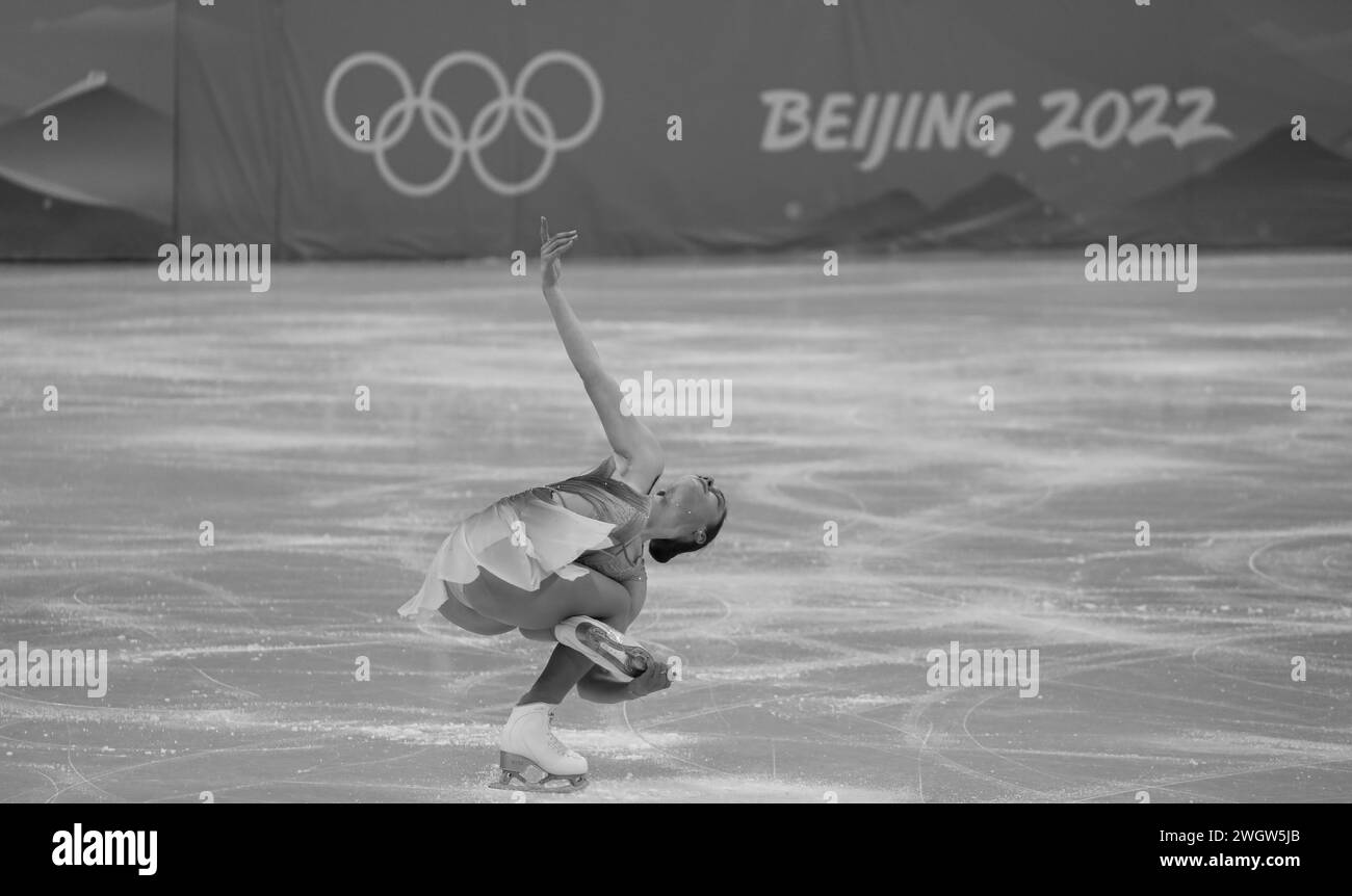 FEB 6, 2022 - Beijing, China: Lara Naki GUTMANN of Team Italy skates her Short Program of the Women Single Skating as part of the Figure Skating Team Stock Photo