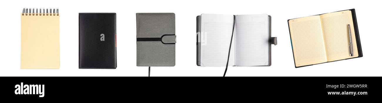 Notebooks, notepads, note books set, isolated on white background Stock Photo