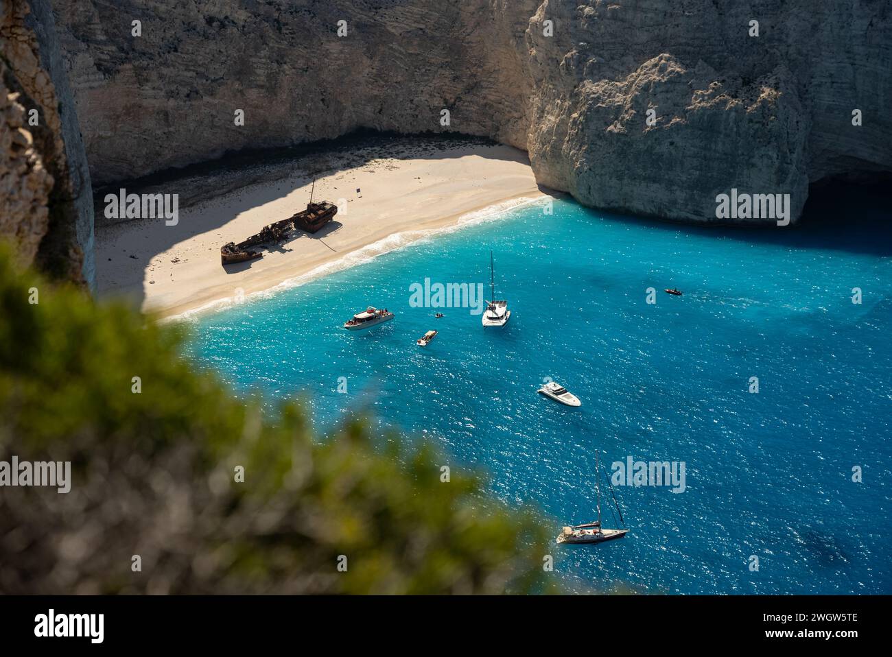 Aerial view of Navagio beach on Zakynthos island, Greece. Shipwreck on the beach in Zakynthos island, Greece. Shipwreck Beach or Agios Georgios. is ex Stock Photo