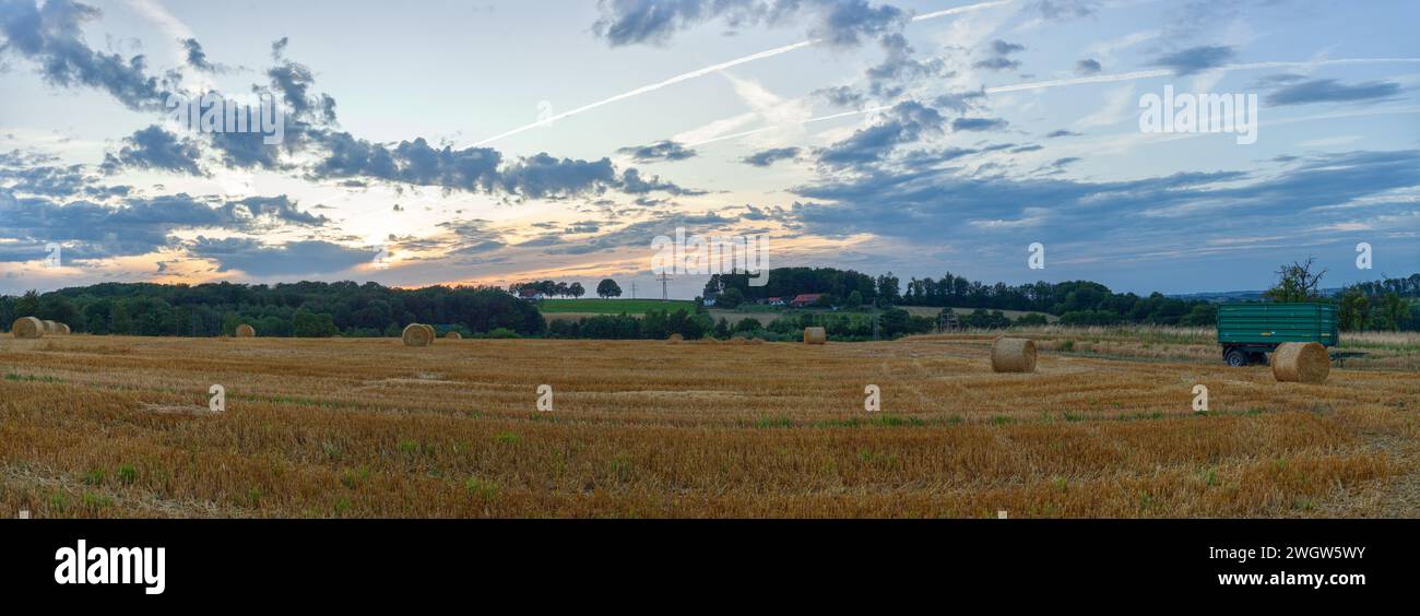 Evening landscape panoramic photo of a rural autumn sunset in the Ruhr region of North Rhine Westphalia in Germany Stock Photo