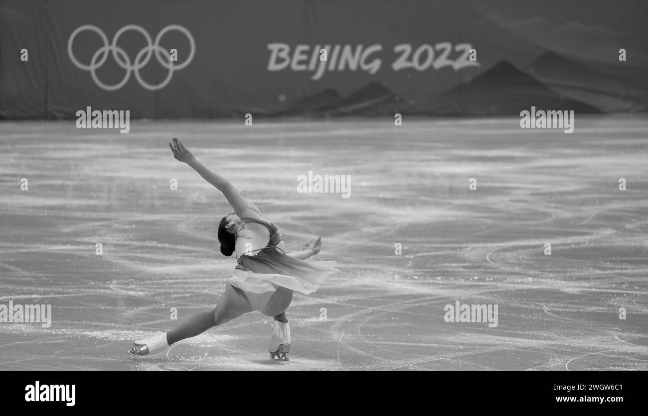 FEB 6, 2022 - Beijing, China: Lara Naki GUTMANN of Team Italy skates her Short Program of the Women Single Skating as part of the Figure Skating Team Stock Photo
