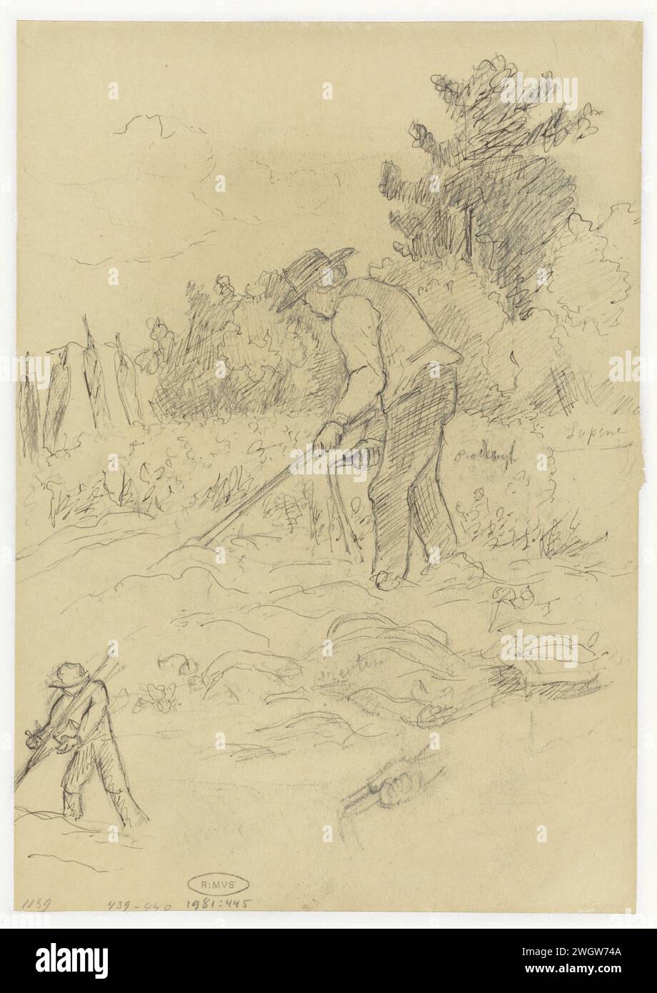 Boer on the land and sketch of a farmer and hand, Jozef Israëls, 1834 ...