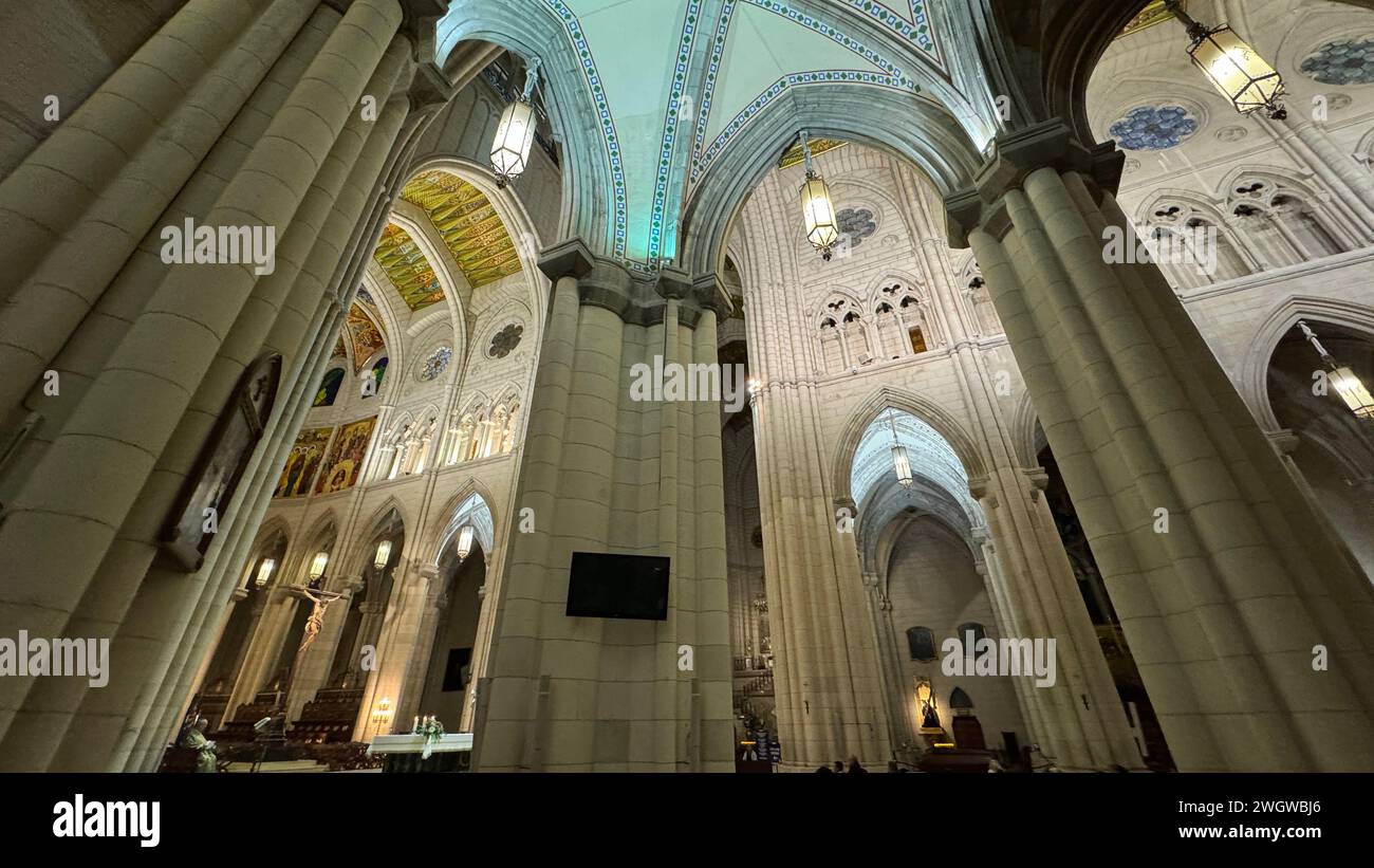 interior of the Almudena cathedral in Madrid Stock Photo