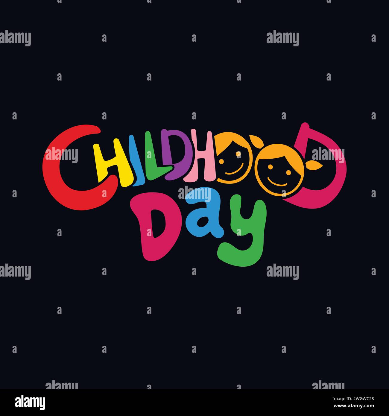 Childhood day vector lettering illustration with kids cartoon face. Childhood cancer day logo. Colorful design. Stock Vector