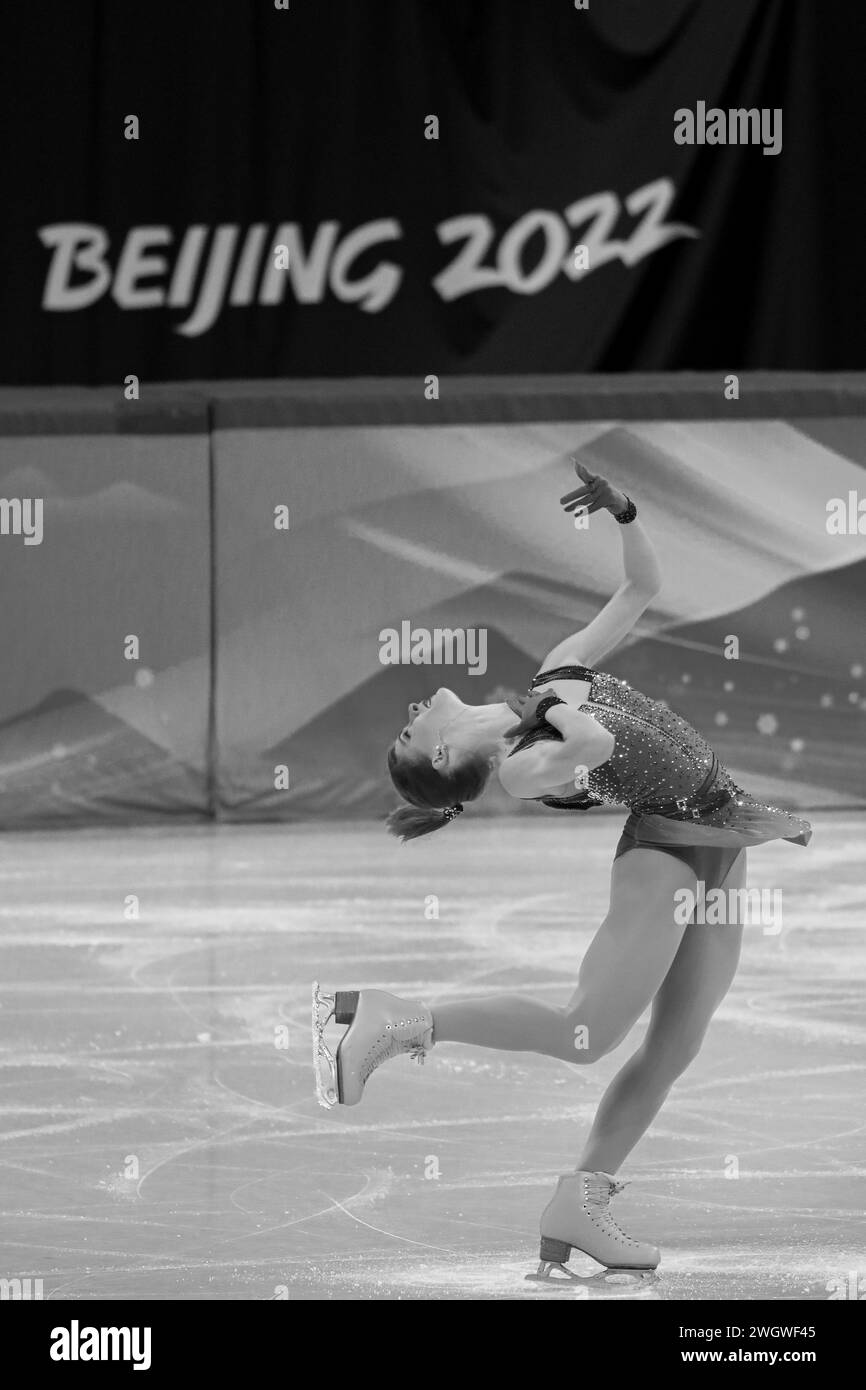 FEB 6, 2022 - Beijing, China: Eliska Brezinova of Team Czech Republic skates her Short Program of the Women Single Skating as part of the Figure Skati Stock Photo