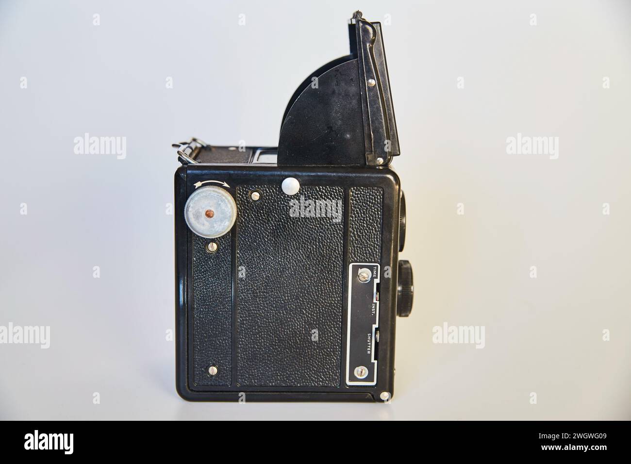 Vintage Medium Format Camera on Light Background Stock Photo
