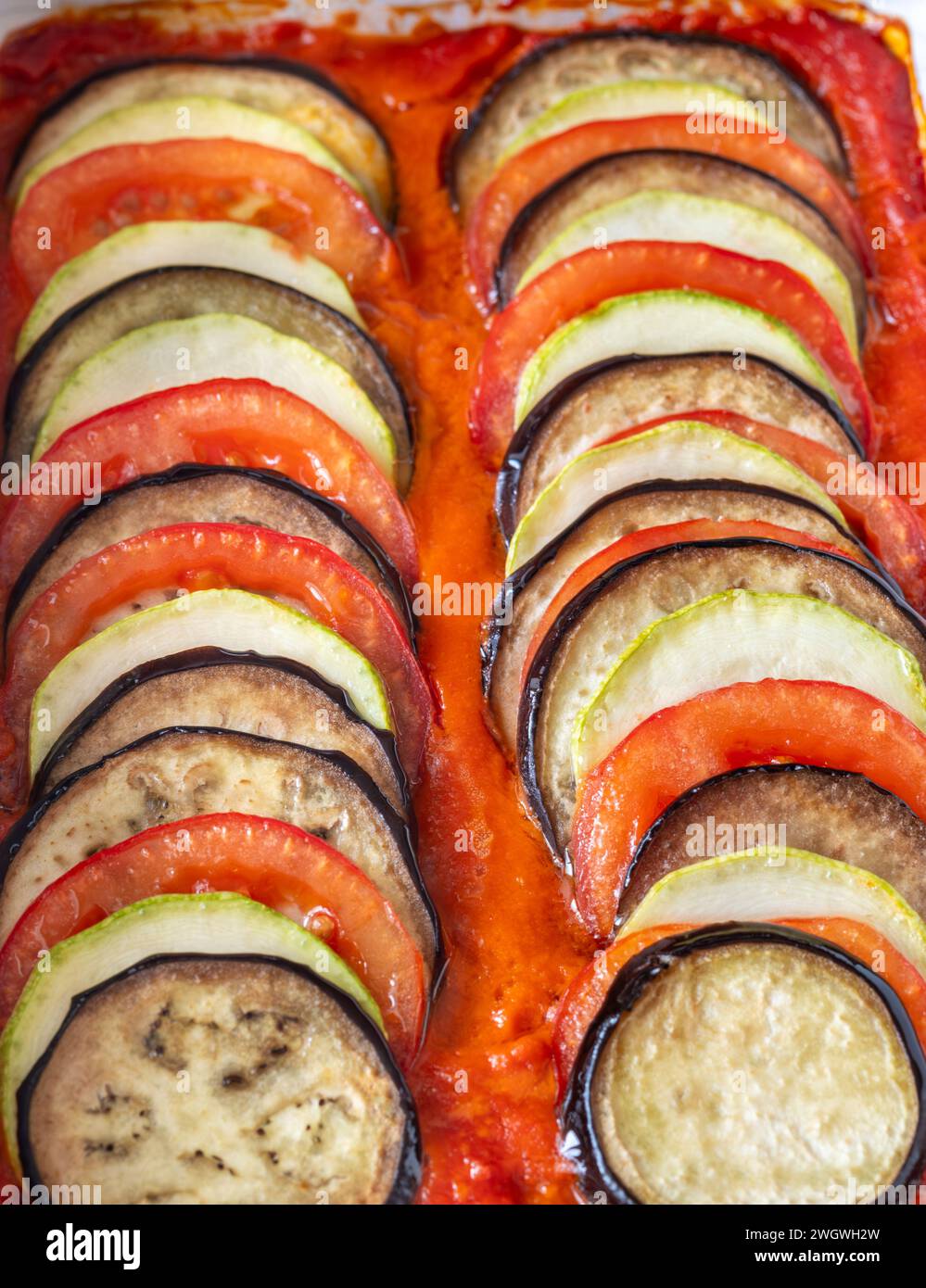 Ratatouille dish of stewed vegetables in baking dish Stock Photo
