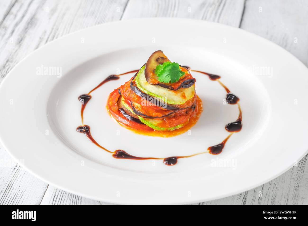 Ratatouille dish of stewed vegetables on the plate Stock Photo