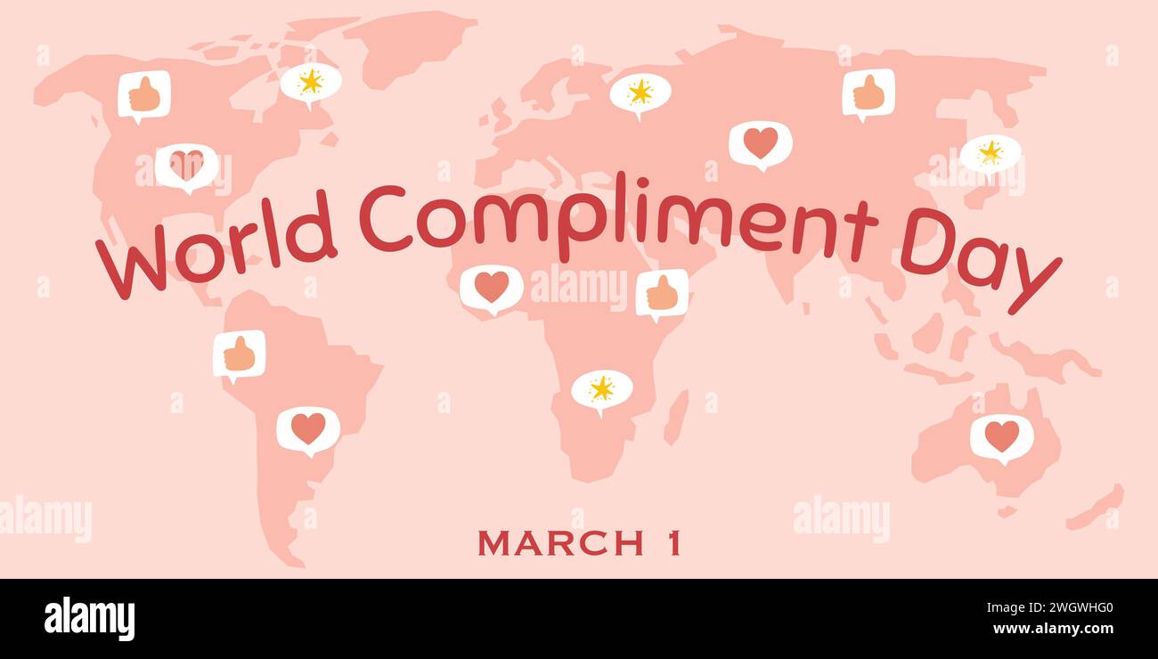 World Compliment Day concept. World map with speech bubbles, hand drawn illustration of national holiday Stock Vector