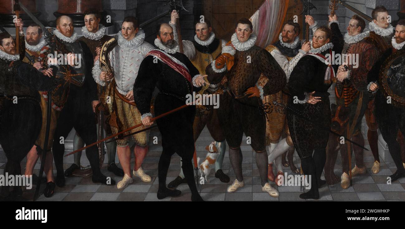 The Company of Captain Dirck Jacobsz Rosecrans and Lieutenant Pauw, Cornelis Ketel, 1588 painting Schutterspiece with the corporalship of Captain Dirck Jacobsz Rosecrans and Lieutenant Pauw, Amsterdam, 1588. Thirteen shooters of the foot arch goals, standing next to each other, in full, most armed.  canvas. oil paint (paint)  warfare; military affairs (+ citizen soldiery, civil guard, citizen militia) Arch goals Stock Photo