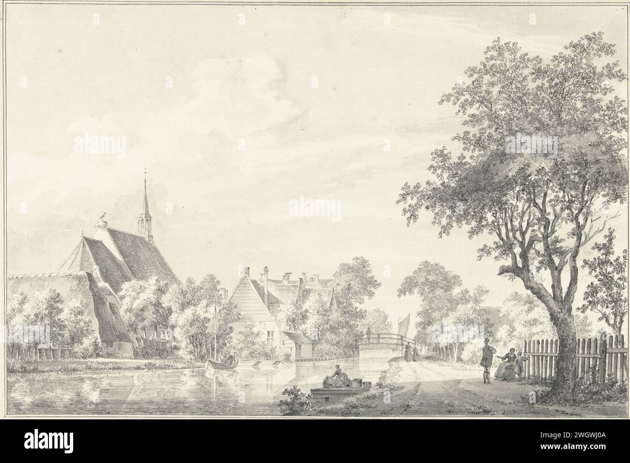 View of Molenaarsgraaf, Paulus van Liender, 1756 - 1757 drawing   paper. ink pen / brush city-view in general; 'veduta' Mill Stock Photo