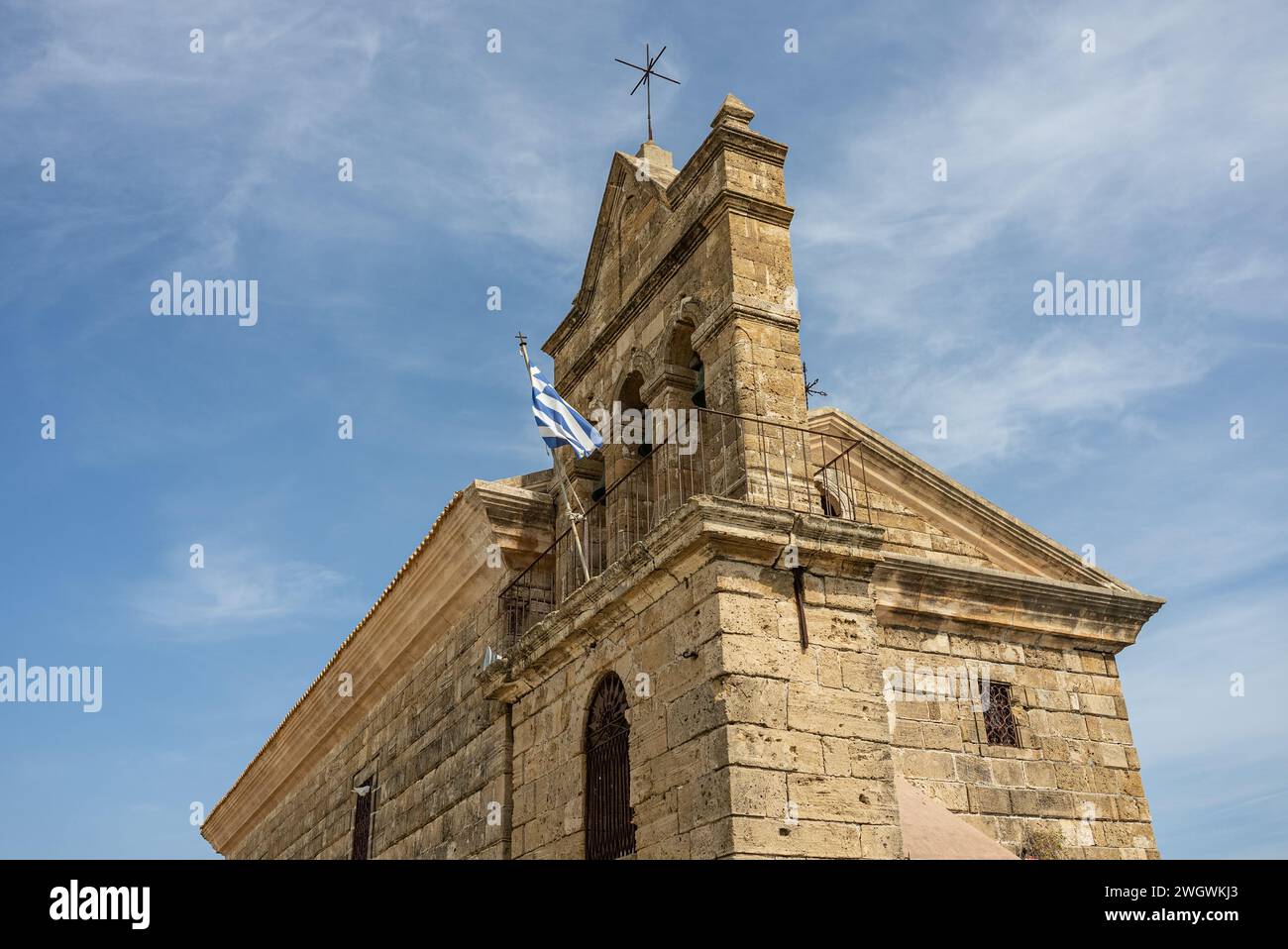 Church in Zakynthos town, Greece.  Zakynthos town city. Church, castle in Zante, Zakynthos. Greek church. Stock Photo