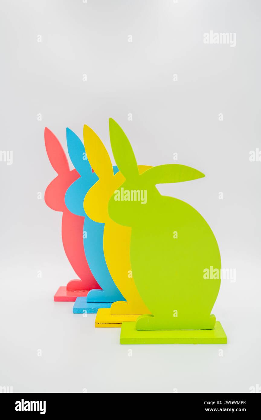 Four colored Easter bunnies Stock Photo