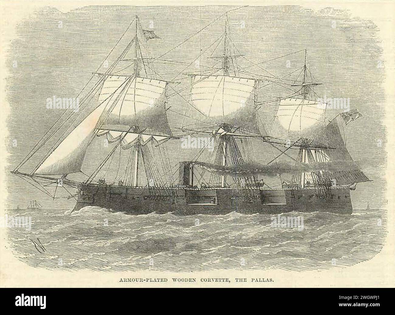 Armour-plated Wooden Corvette, The Pallas - The Illustrated London Almanack 1869. Stock Photo